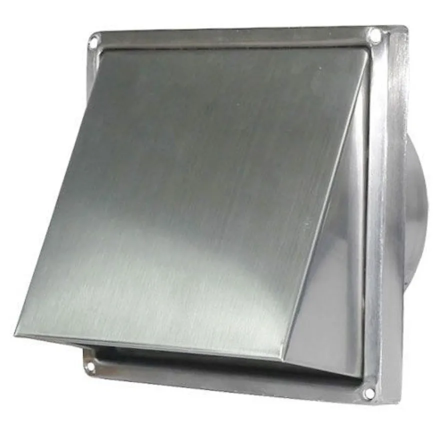 Edelstahl Ablufthaube mit Rückstauklappe 150x150-180x180mm Anschluss Ø100-150mm
