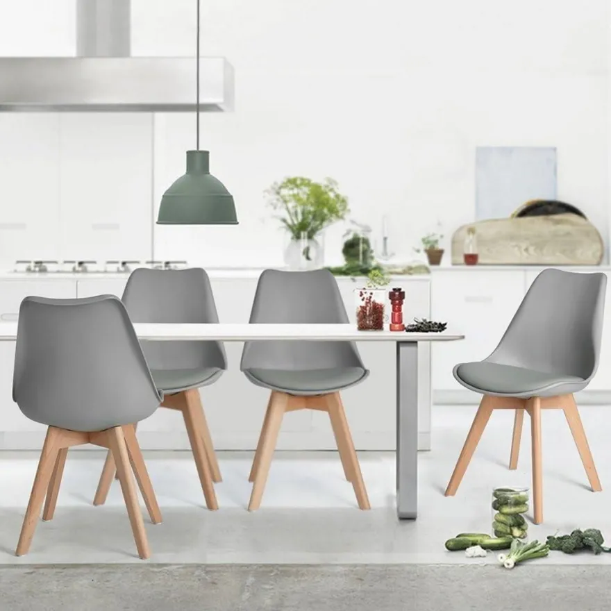 EGGREE 6er Set Esszimmerstühle, gepolstert mit Massivholz Buche Beinen, Retro