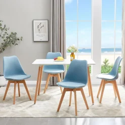 EGGREE 4er Set Esszimmerstühle Skandinavisch Design Buche Massivholz Lederoptik