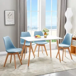 EGGREE 4er Set Esszimmerstühle Skandinavisch Design Buche Massivholz Lederoptik