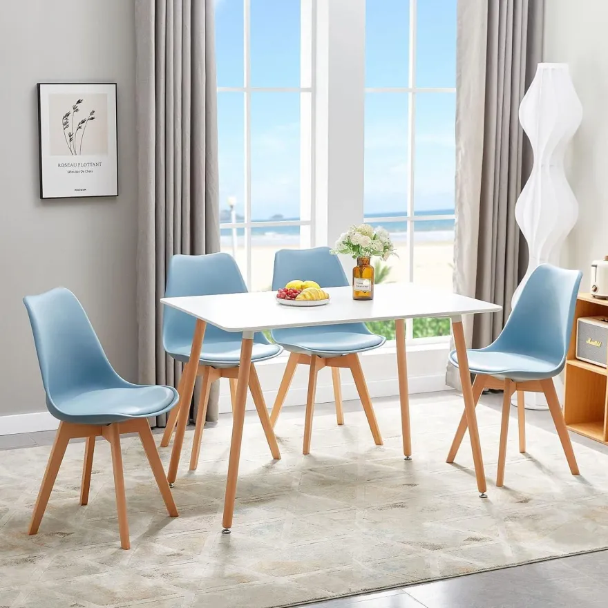 EGGREE 4er Set Esszimmerstühle Skandinavisch Design Buche Massivholz Lederoptik