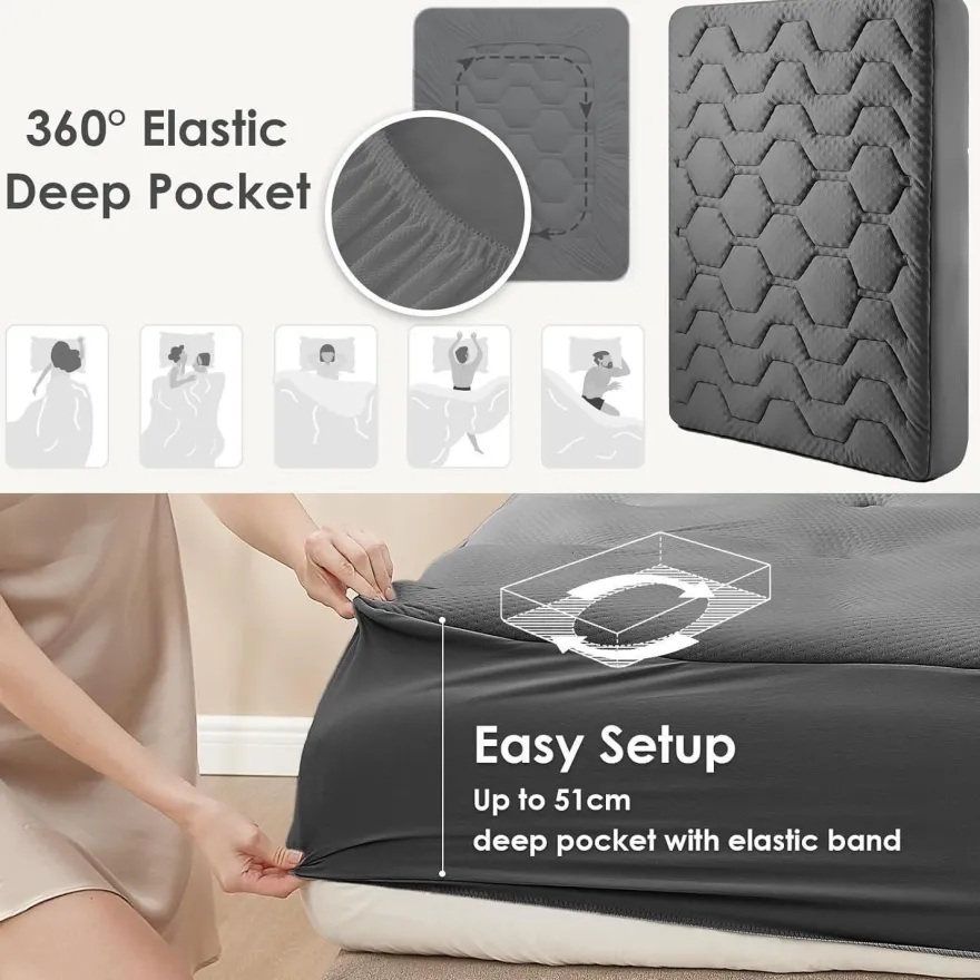 Eheyciga Gel Topper 135x190cm Memory Foam Matratzentopper, Dunkelgrau, 3cm