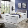 Einzelbett Maxi 140x200 Spanplatte Weiß mit Polsterkopfteil