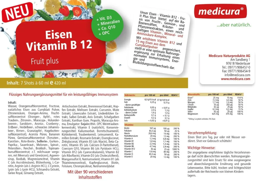 Eisen/ Iron - Vitamin B12 - Fruit plus - 30 Shots á 60 ml