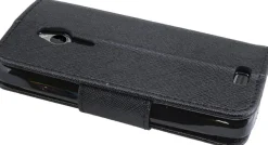 Elegantes Taschenetui kompatibel mit Nokia 230 aus schwarzem Leder im optischen
