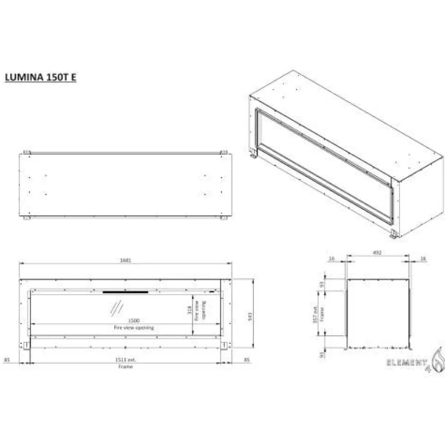 Elektrokamin Lumina 150T Tunnel-Kaminkassette mit Wärmeleistung
