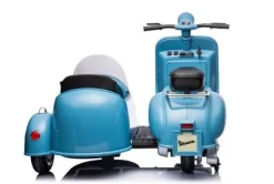 Elektro Kindermotorrad, Kinder Moped Vespa für 2 Kinder mit Beiwagen lizenziert, Elek