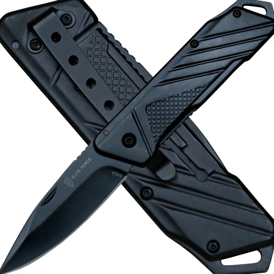 Elite Force Taschenmesser, EF 162, komplett aus Edelstahl, schwarz, mit Gürtelclip
