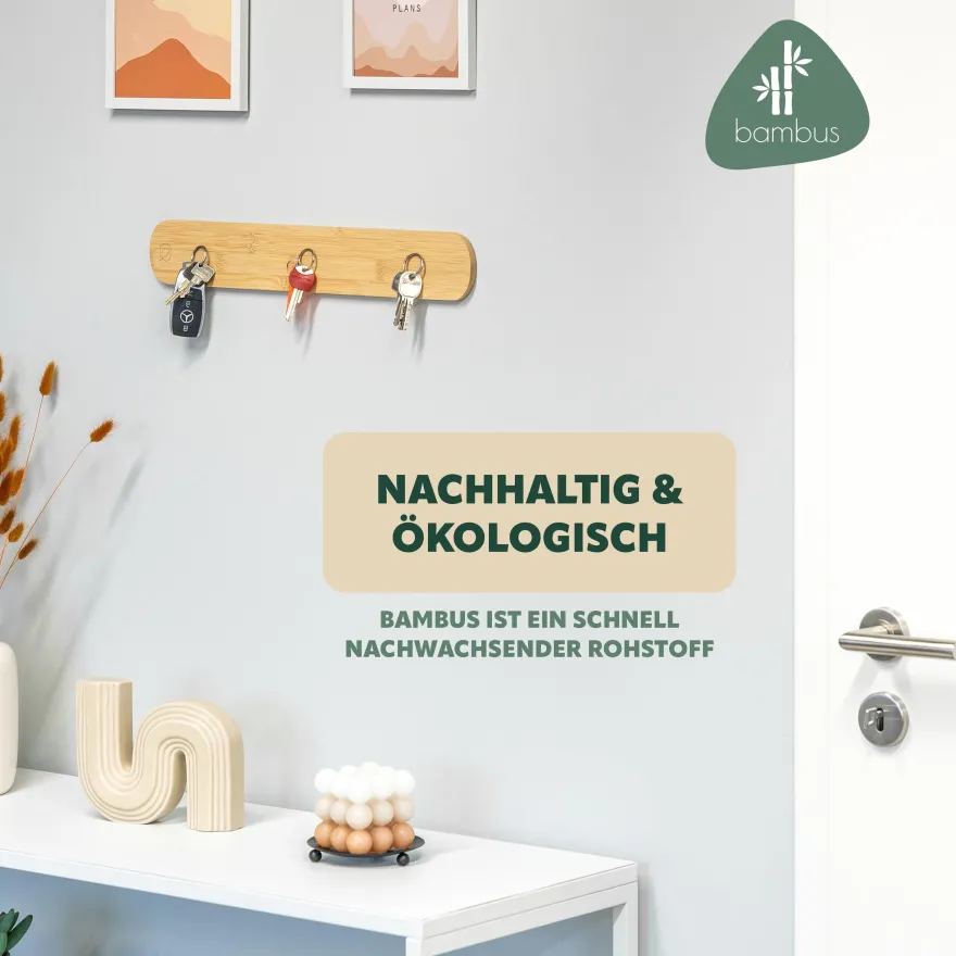 eluno Schlüsselbrett, magnetische Schlüsselleiste aus Bambus