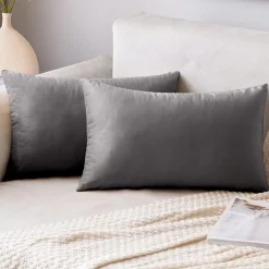 EMEMA 2er Set Samt Kissenbezüge 30x50 cm Grau - Weich & Dekorativ für Sofa