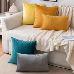 EMEMA 2er Set Samt Kissenbezüge 30x50 cm Grau - Weich & Dekorativ für Sofa