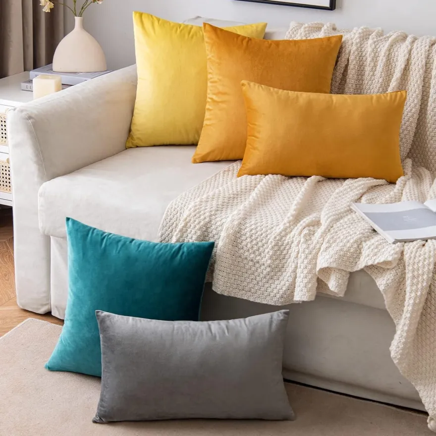 EMEMA 2er Set Samt Kissenbezüge 30x50 cm Grau - Weich & Dekorativ für Sofa