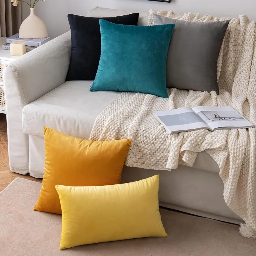 EMEMA 2er Set Samt Kissenbezüge 30x50 cm Grau - Weich & Dekorativ für Sofa