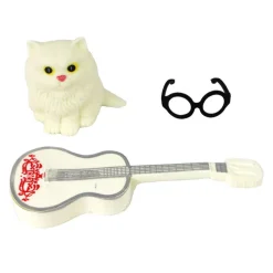 Emily Puppe für Kinder mit Gitarre, Brille, langen blonden Haaren und Kätzchen