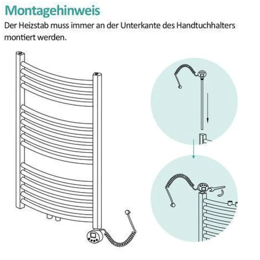 EMKE Badheizkörper Elektro Heizstab 300W-1200W Heizpatrone Mit Temperaturregelung