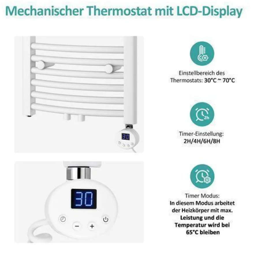 EMKE Badheizkörper Elektro Heizstab 300W-1200W Heizpatrone Mit Temperaturregelung