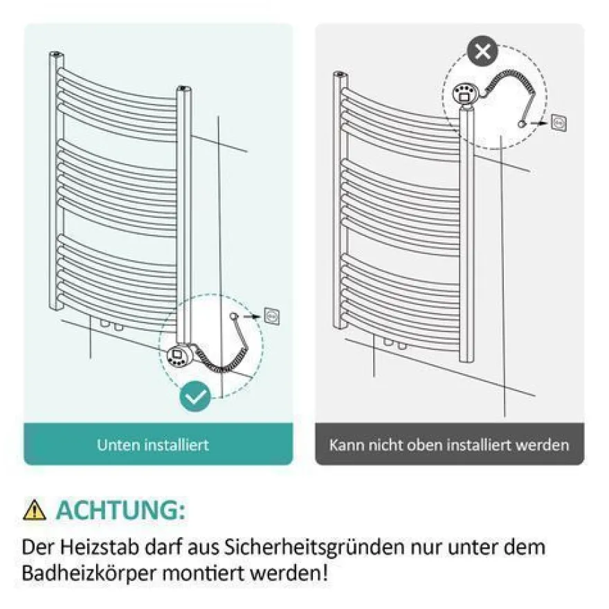 EMKE Badheizkörper Elektro Heizstab 300W-1200W Heizpatrone Mit Temperaturregelung