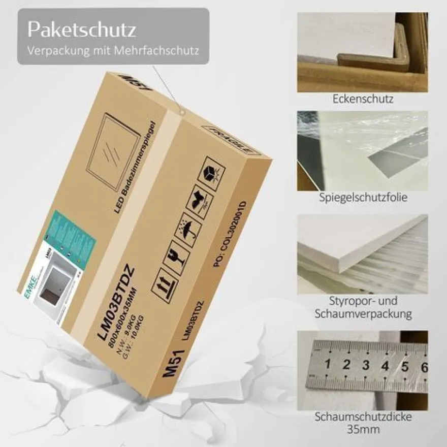EMKE Badspiegel Mit LED Beleuchtung Wandspiegel Beschlagfrei 3 Lichtfarbe 80x60