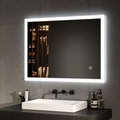 EMKE Badspiegel Mit LED Beleuchtung Wandspiegel Beschlagfrei 3 Lichtfarbe 80x60