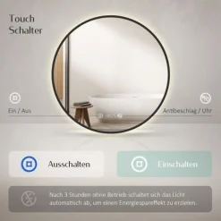 EMKE LED Badspiegel Rund Touch mit Beleuchtung Beschlagfrei Schwarz Rahmen