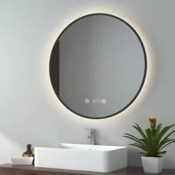 EMKE LED Badspiegel Rund Touch mit Beleuchtung Beschlagfrei Schwarz Rahmen