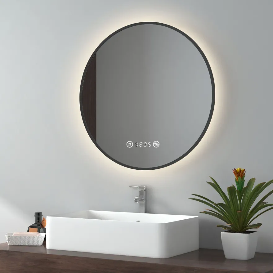 EMKE LED Badspiegel Rund Touch mit Beleuchtung Beschlagfrei Schwarz Rahmen