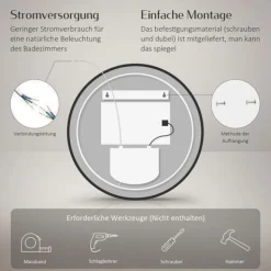EMKE LED Badspiegel Rund Touch mit Beleuchtung Beschlagfrei Schwarz Rahmen