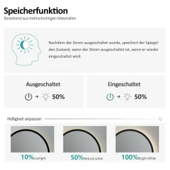 EMKE LED Badspiegel Rund Touch mit Beleuchtung Beschlagfrei Schwarz Rahmen