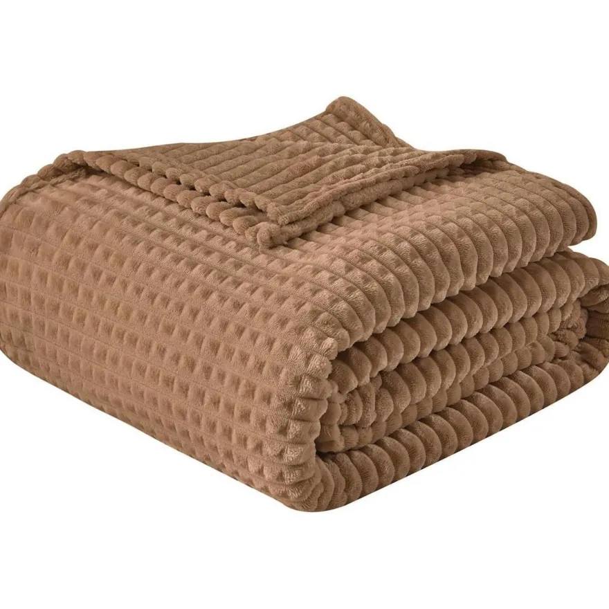 EMME Kuscheldecke 200x230cm, Flauschige Fleecedecke mit 3D-Touch-Erlebnis, Braun