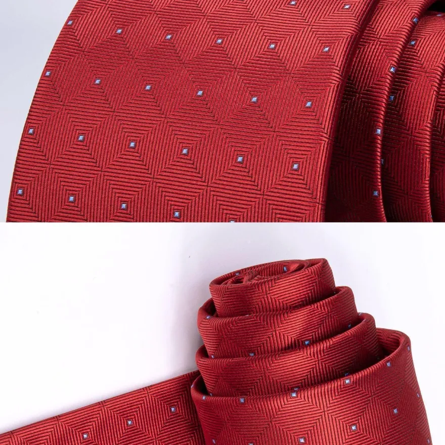 Enlision Herren Krawatte mit Einstecktuch Set - Kariert, Rot, Formell & Business