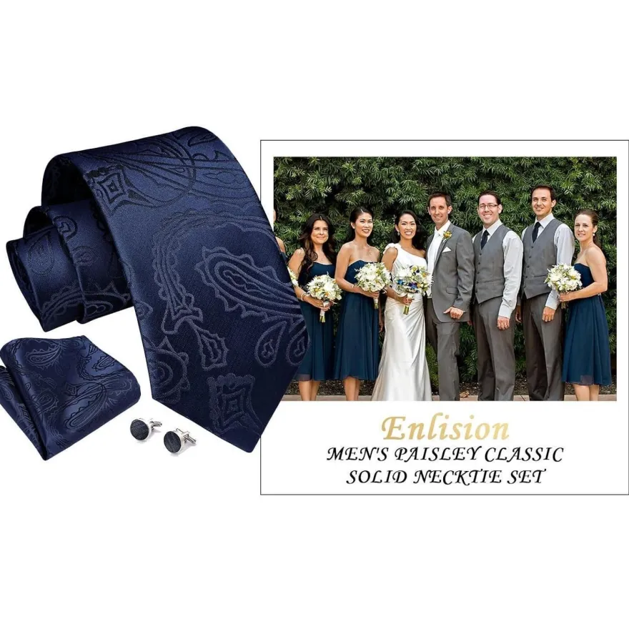 Enlision Herren Krawatten Set: Paisley Krawatte, Einstecktuch