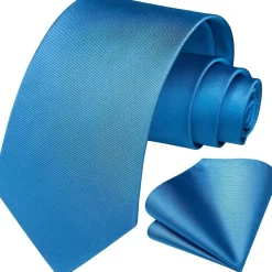 Enlision Herren Krawatte und Einstecktuch Set - Solide einfarbig Blau, ideal