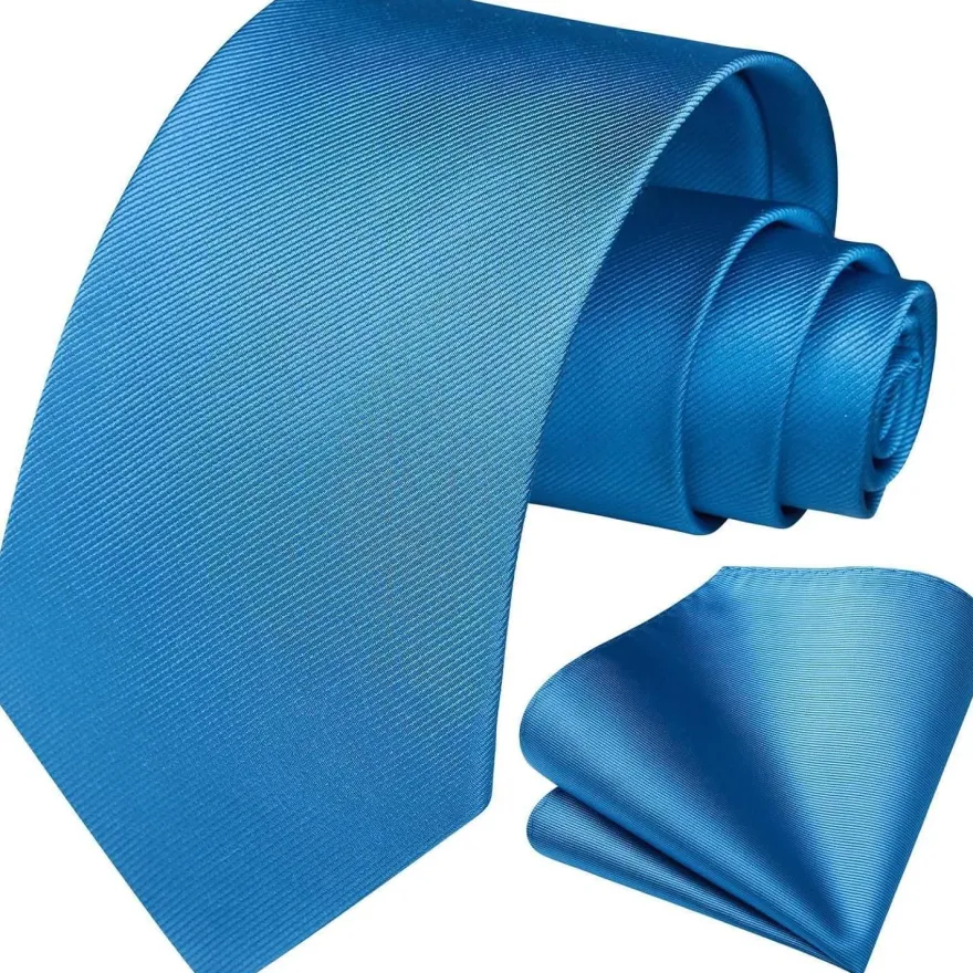 Enlision Herren Krawatte und Einstecktuch Set - Solide einfarbig Blau, ideal