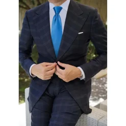 Enlision Herren Krawatte und Einstecktuch Set - Solide einfarbig Blau, ideal