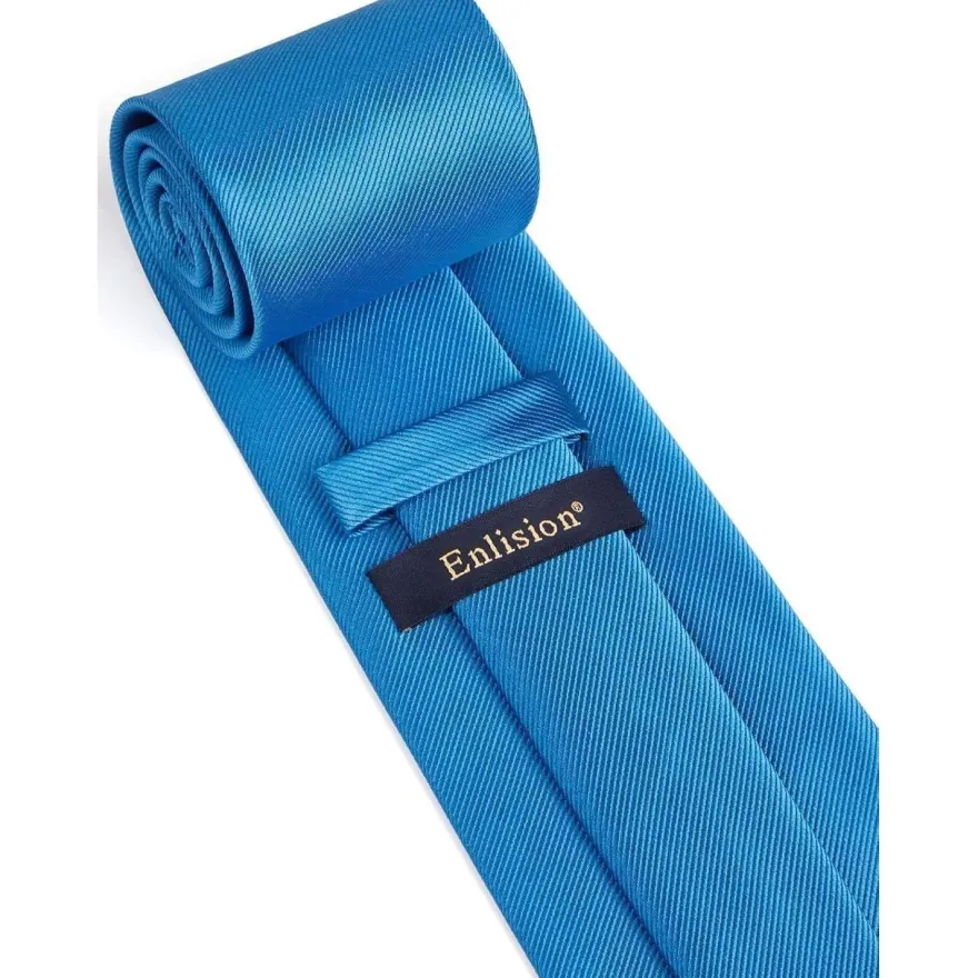 Enlision Herren Krawatte und Einstecktuch Set - Solide einfarbig Blau, ideal
