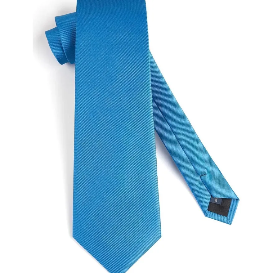 Enlision Herren Krawatte und Einstecktuch Set - Solide einfarbig Blau, ideal