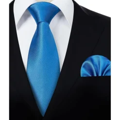 Enlision Herren Krawatte und Einstecktuch Set - Solide einfarbig Blau, ideal