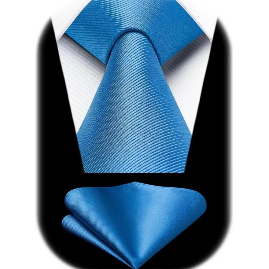 Enlision Herren Krawatte und Einstecktuch Set - Solide einfarbig Blau, ideal