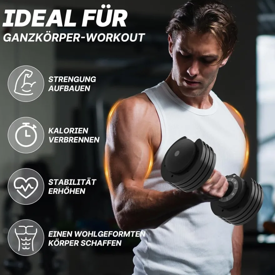EnterSports Verstellbare Hantel 12kg - Platzsparend & Sicher für Ihr Training
