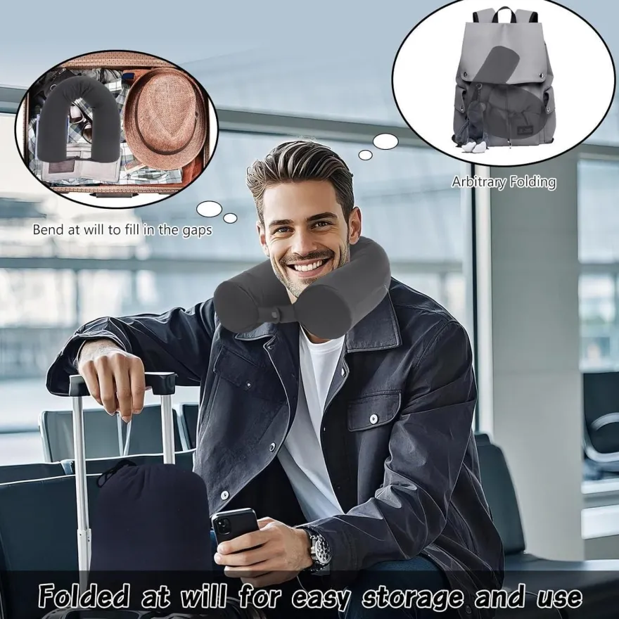Eproicks Flexibles Nackenkissen für Reisen, Auto, Zug, Büro - Grau, Waschbar