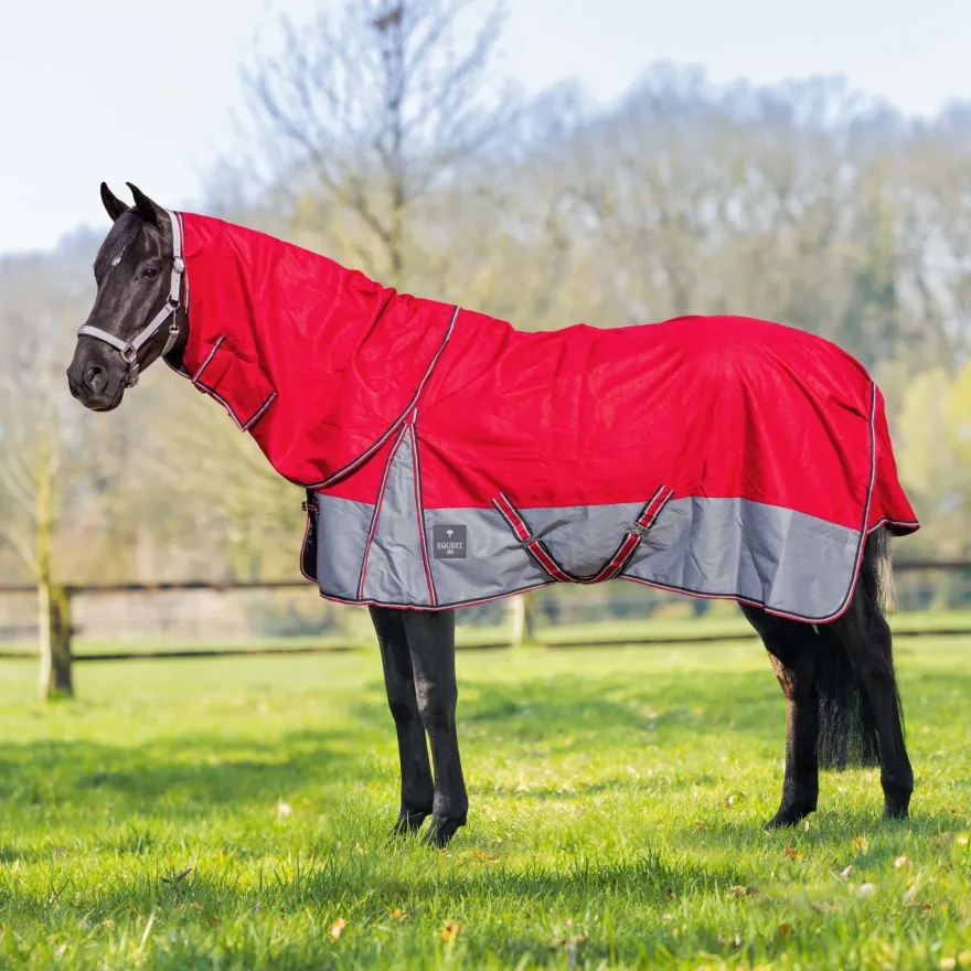 EQuest Outdoordecke Rainmaster 0g, Regendecke für Pferde, Rot/Grau