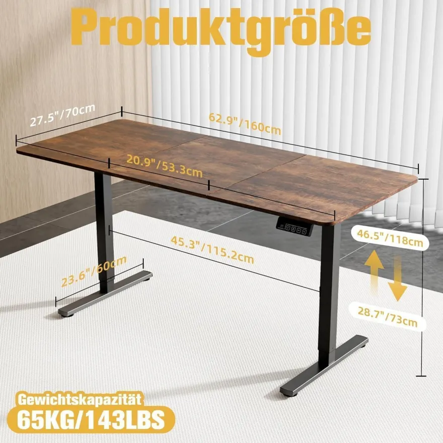 Ergomaker Höhenverstellbarer Schreibtisch 160x70cm, Elektrisch mit