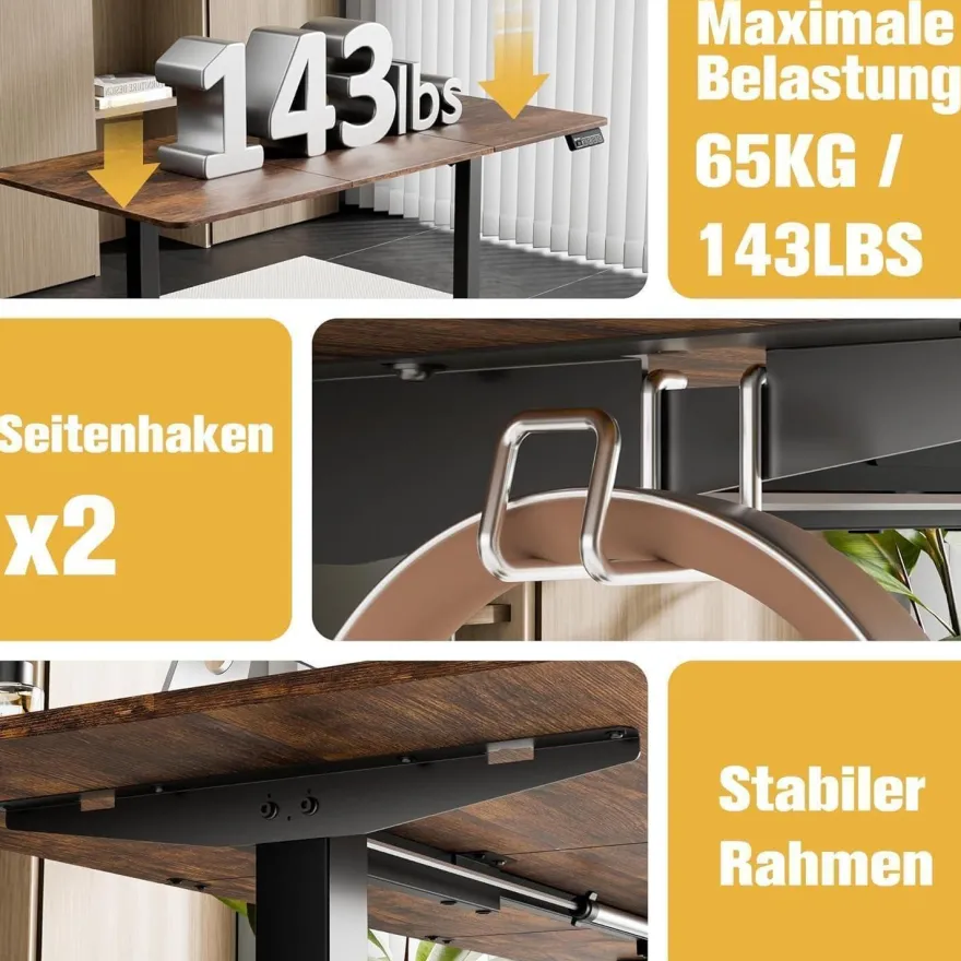 Ergomaker Höhenverstellbarer Schreibtisch 160x70cm, Elektrisch mit