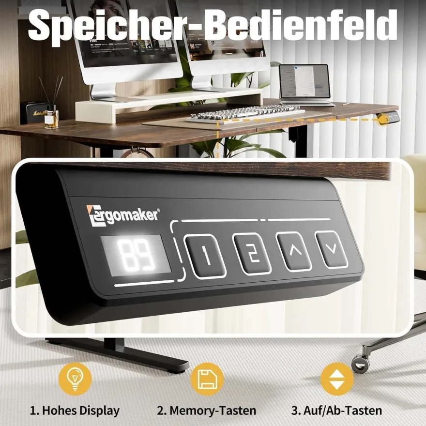 Ergomaker Höhenverstellbarer Schreibtisch 160x70cm, Elektrisch mit