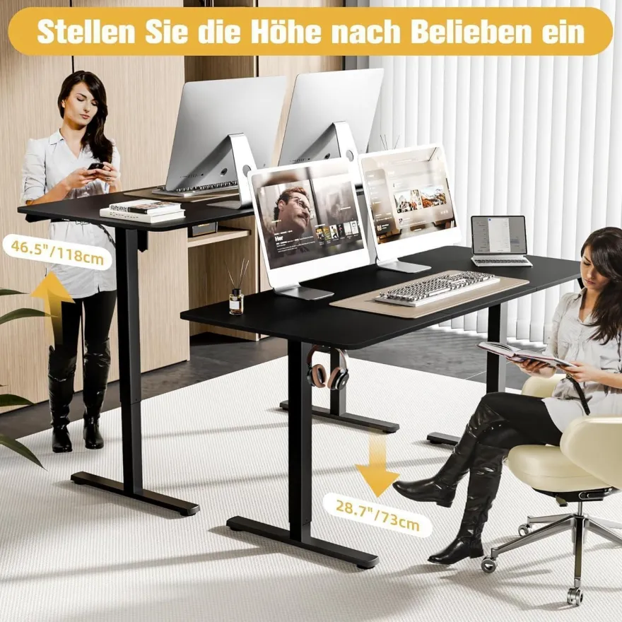 Ergomaker Höhenverstellbarer Schreibtisch 160x70cm, Elektrisch mit