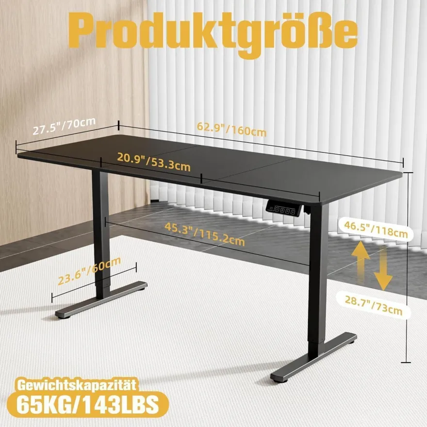 Ergomaker Höhenverstellbarer Schreibtisch 160x70cm, Elektrisch mit