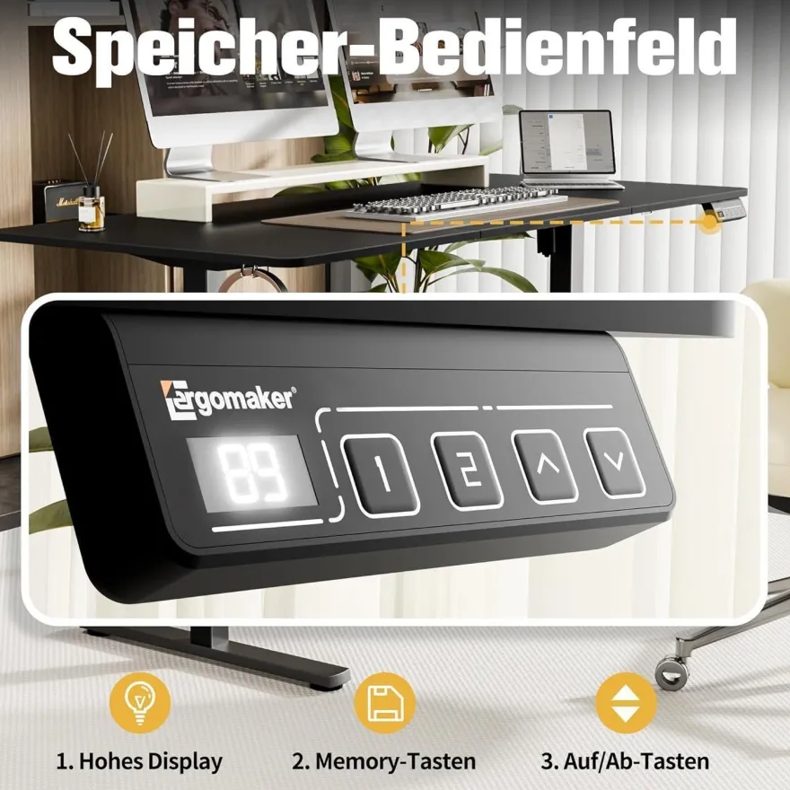 Ergomaker Höhenverstellbarer Schreibtisch 160x70cm, Elektrisch mit