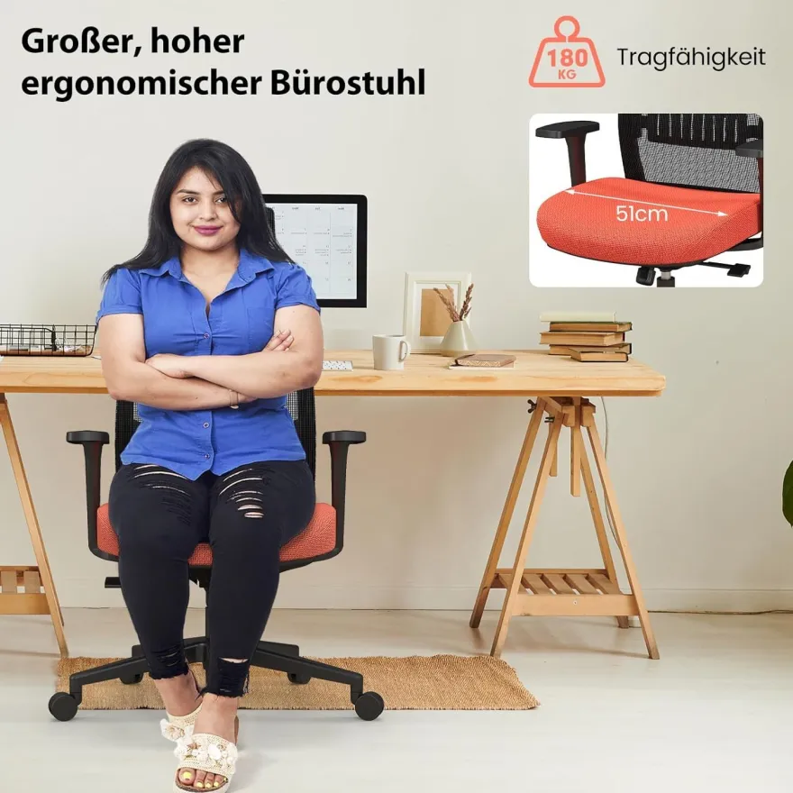 Ergonomischer Bürostuhl, Schreibtischstuhl mit hoher Rückenlehne, Lendenstütze