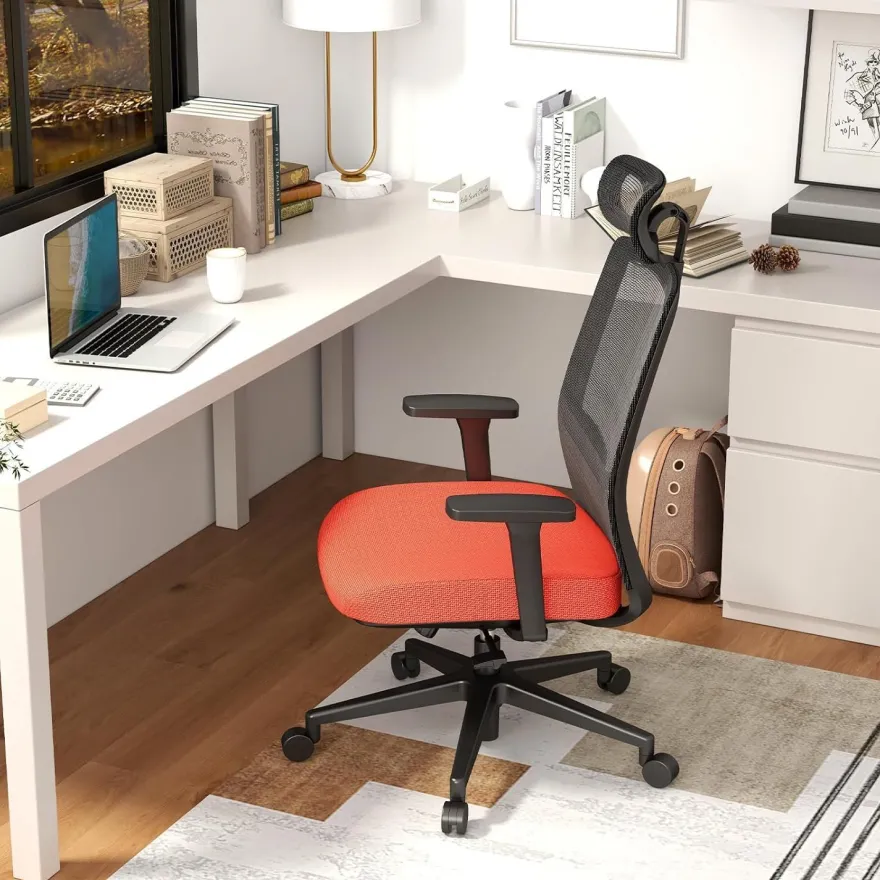 Ergonomischer Bürostuhl, Schreibtischstuhl mit hoher Rückenlehne, Lendenstütze