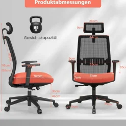 Ergonomischer Bürostuhl, Schreibtischstuhl mit hoher Rückenlehne, Lendenstütze